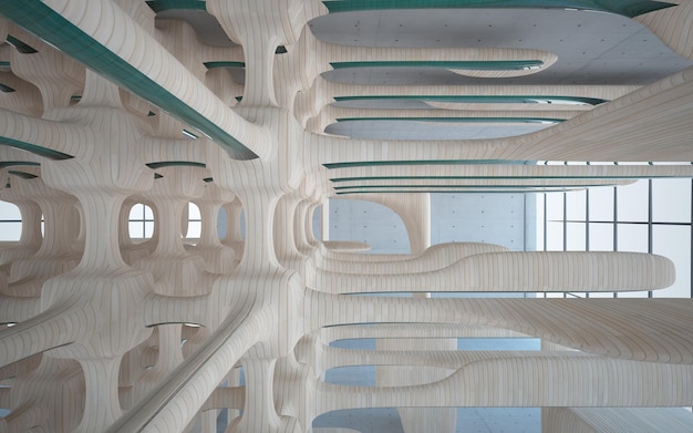 Béton abstrait sombre vide et intérieur lisse en bois Fond architectural 3D