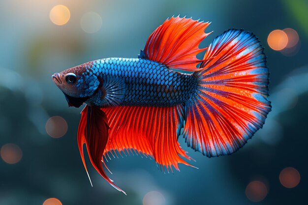 Betta poisson dans l'aquarium avec des coraux Beaux poissons betta rouges et bleus