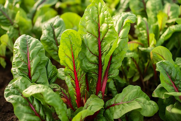 Bettes poussant dans un jardin urbain Betteraves de jardin et feuilles de salade en gros plan IA générative