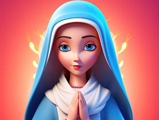 Beuatiful Vierge Marie Notre-Dame de Guadalupe Conception de personnage 3D modèle de dessin animé ludique