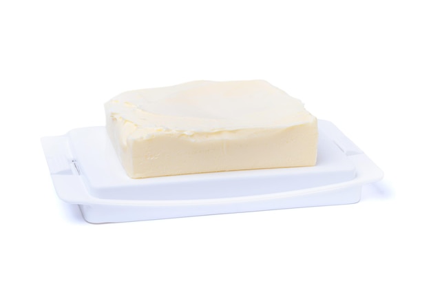 Beurre Dans Une Burette En Plastique Isoler Sur Fond Blanc