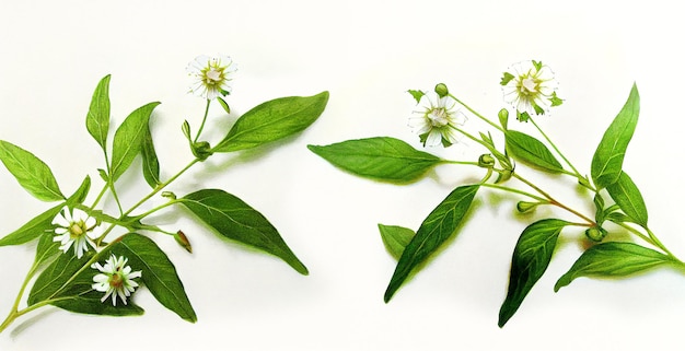 Bhringraj (Eclipta Prostrata). Illustration botanique sur papier blanc. Les meilleures plantes médicinales.