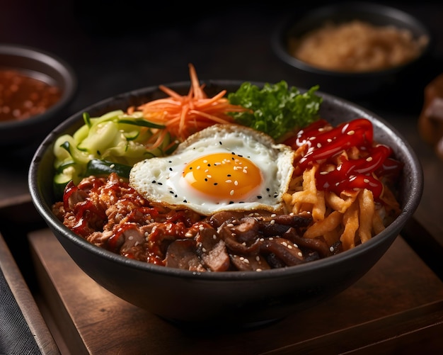 Bibimbap salé aux légumes et à la viande Generative AI