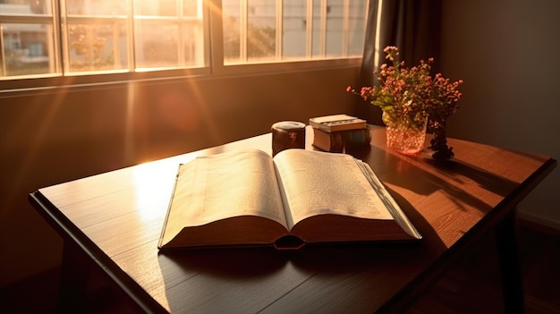 Bible brillante Bible sainte sur la table en bois Génératif Ai