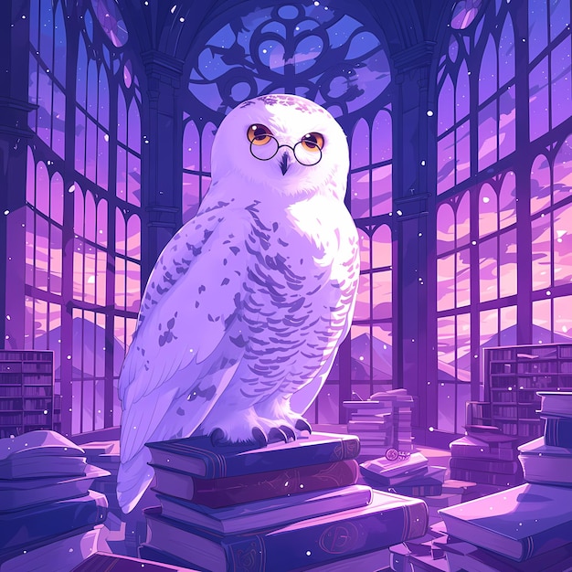 Photo la bibliothécaire du hibou rencontre le charme du livre et la merveille de l'hiver