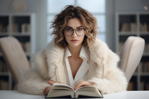 Bibliothèque charme une fille avec des lunettes charme ringard exsudant plongeant dans les profondeurs d'un livre découvrant les trésors de la connaissance