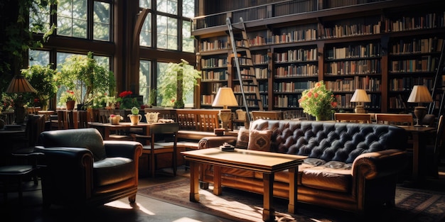 Photo une bibliothèque conçue pour être à la fois confortable et accueillante