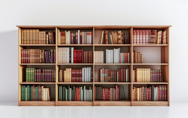 Bibliothèque à domicile avec une étagère élégante sur fond blanc.