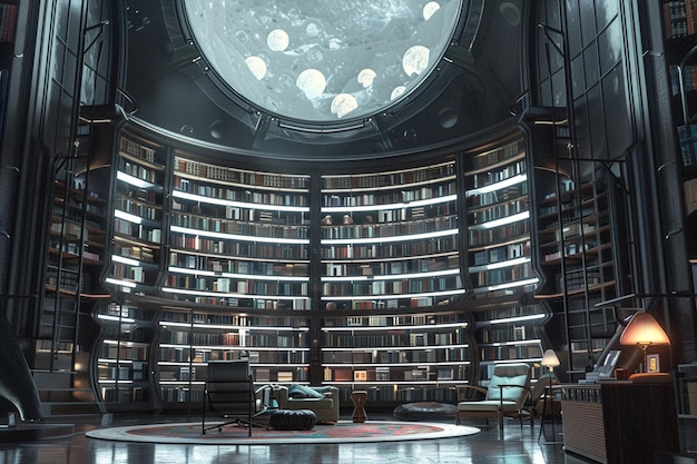 Bibliothèque futuriste stockant des enregistrements numériques de plongée