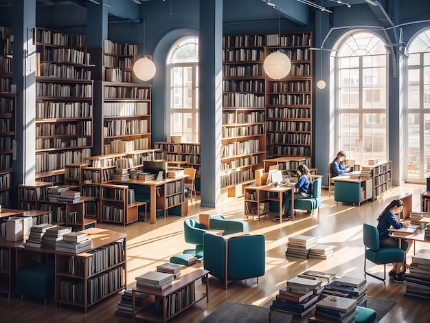 Une bibliothèque scolaire remplie générée par l'IA