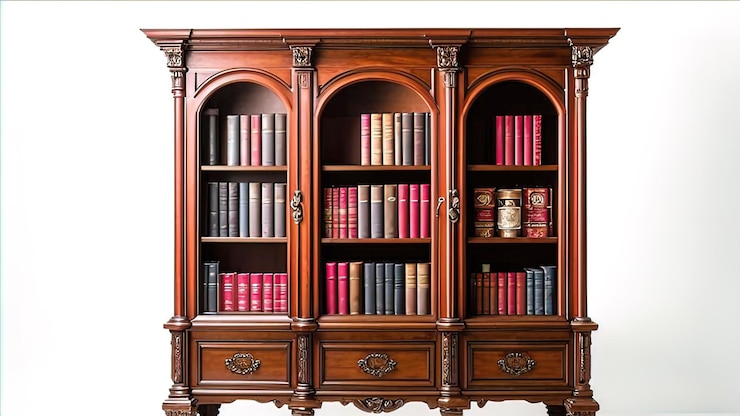 Photo une bibliothèque vintage élégante du xixe siècle, des meubles antiques isolés sur un fond blanc.