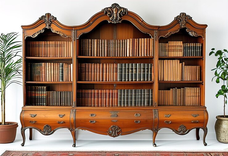 Photo une bibliothèque vintage élégante du xixe siècle, des meubles antiques isolés sur un fond blanc.