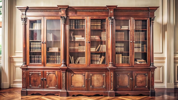 Photo une bibliothèque vintage élégante du xixe siècle, des meubles antiques isolés sur un fond blanc.