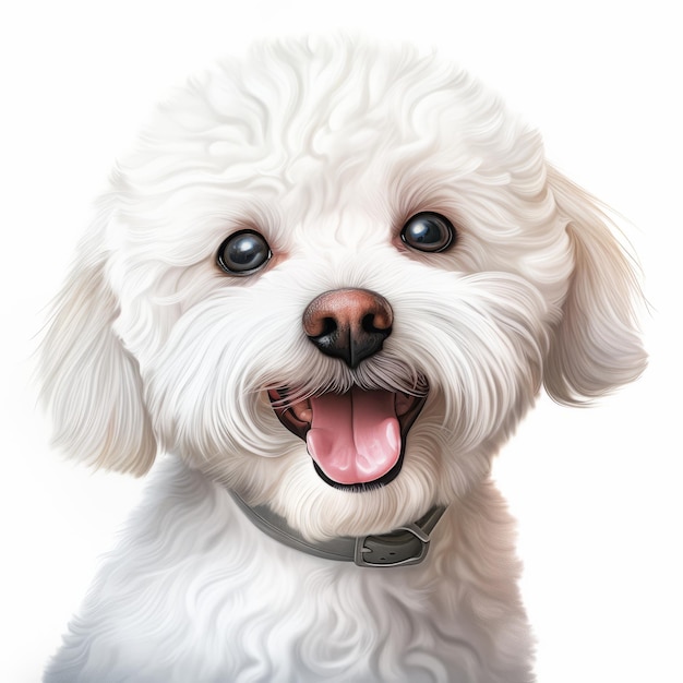 Bichon Frise Caricature Un dessin bizarre et ludique dans un style réaliste avec un fond blanc