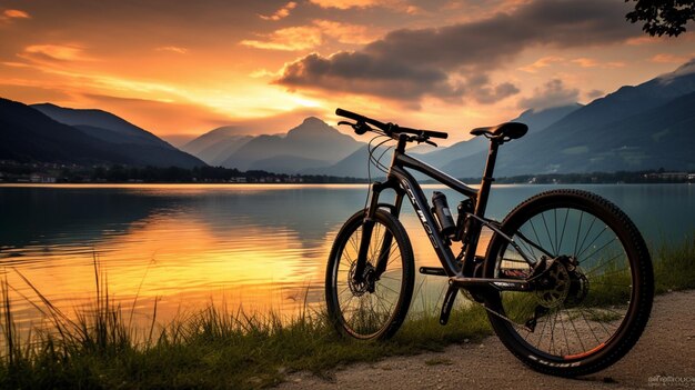 Photo bicyclette et vélo au bord du lac