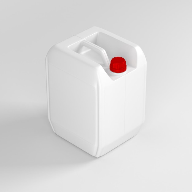 Bidon en plastique blanc jerrycan avec capuchon rouge sur fond blanc rendu 3d