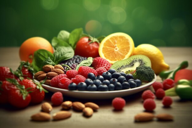 Bien-être sur une assiette d'aliments biologiques pour une nutrition saine avec des superaliments