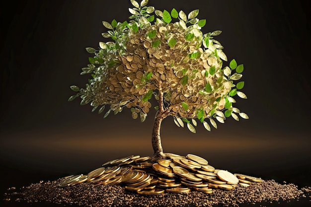 Bien-être et richesse du germe d'arbre d'argent parmi les pièces