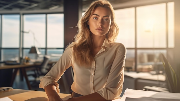 bien habillé, couple, dans, bureau, séduisant, femme, portrait