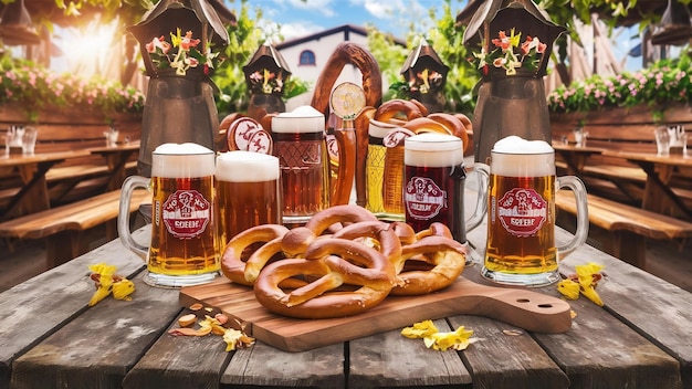 Photo de la bière bavaroise et des galettes sur une table.