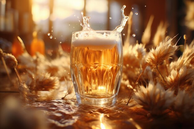 Photo bière de blé dans une tasse de bière artisanale avec ia génératrice de mousse crémeuse