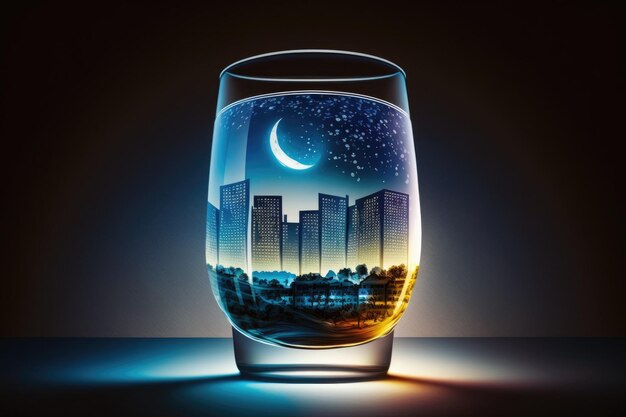 Bière dans un verre avec un ciel nocturne en toile de fond