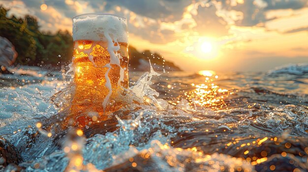 La bière éclaboussant dans l'eau