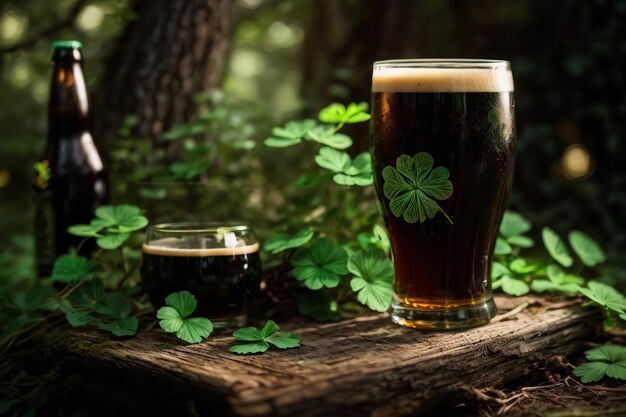 Photo la bière en fer à cheval du trèfle est le symbole du jour de saint-patrick.