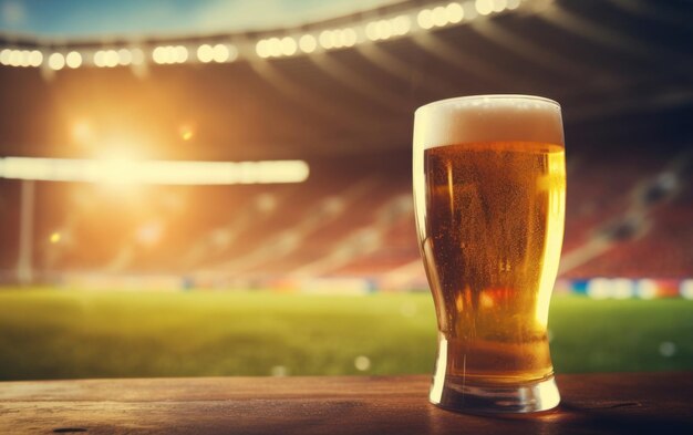 Une bière fraîche dans un verre au stade de football.