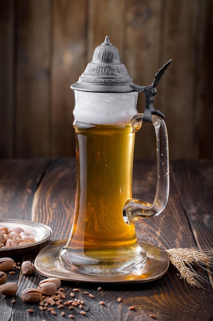 Bière légère dans un verre sur un fond ancien