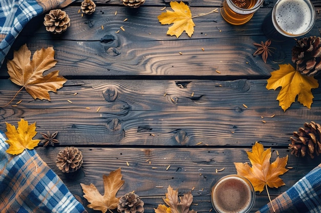 La bière et la nourriture de l'Oktoberfest sur une table en bois.