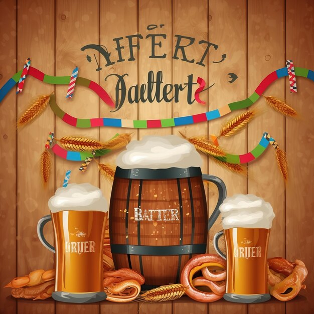 Photo bière oktoberfest avec blé bretzel et houblon ai généré