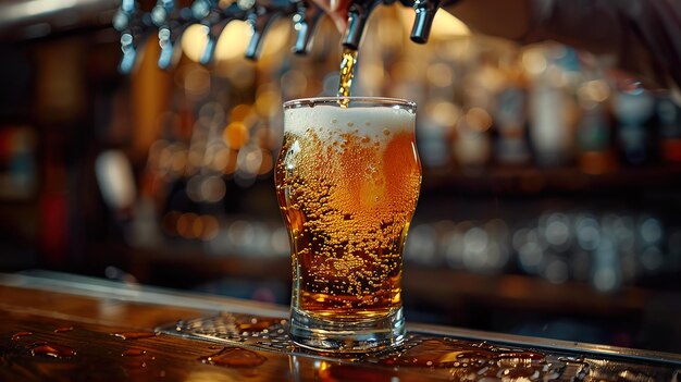 Photo une bière rafraîchissante servie sur un comptoir dans un pub animé