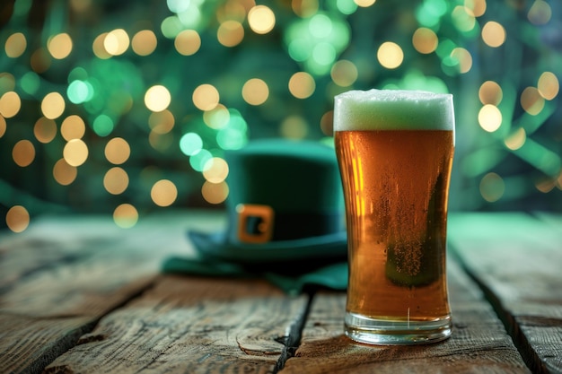 Bière verte de la Saint-Patrick sur une IA générative de table verte