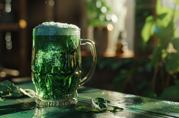 bière verte de la Saint-Patrick sur la table