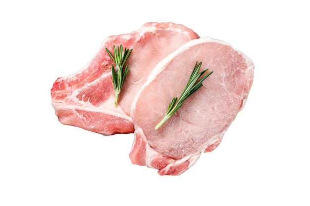 Bifteck de longe de porc cru Viande biologique isolé sur fond blanc