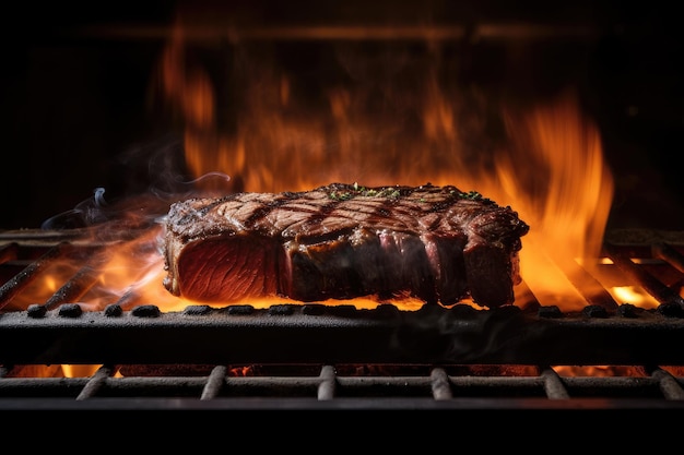 Bifteck de Wagyu sur le gril chaud avec des flammes montantes