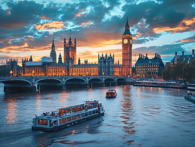 Big Ben Chambres du Parlement et Tamise à Londres UK