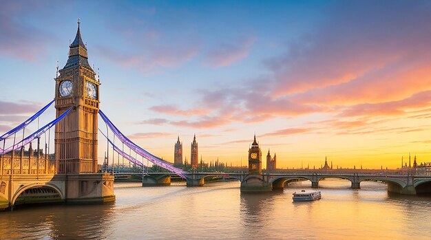 Big Ben et le pont de Westminster au coucher du soleil London UK