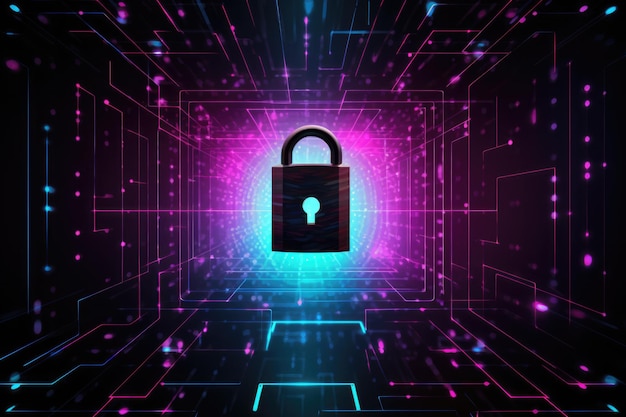 Big Data cybersécurité fond conceptuel verrouillage rose bleu noir