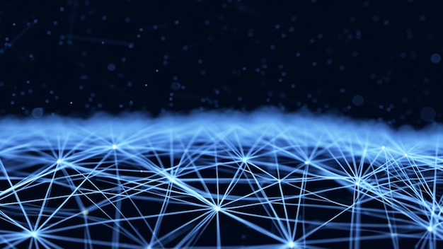 Big data visualisation arrière-plan abstrait avec un système de réseau neural bleu brillant