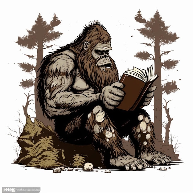 Photo bigfoot lisant un livre illustration vectorielle