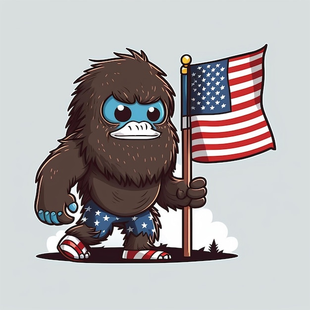 Photo bigfoot tenant un vecteur de drapeau américain