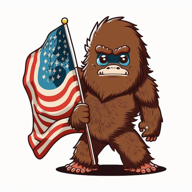Bigfoot tenant un vecteur de drapeau américain