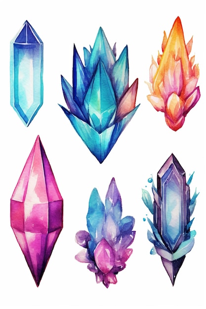 Bijou gemme diamant clipart aquarelle isolé sur fond blanc avec IA générative