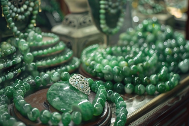 Des bijoux de jade sur le marché de jade de Yaumatei à Hong Kong