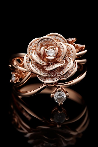 Des bijoux de luxe en or rose à fond noir