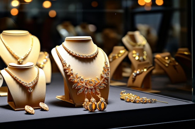 Photo des bijoux en or dans un magasin de bijoux