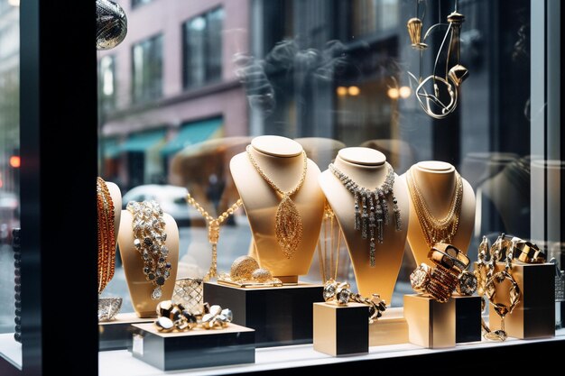 Photo des bijoux en or dans la vitrine