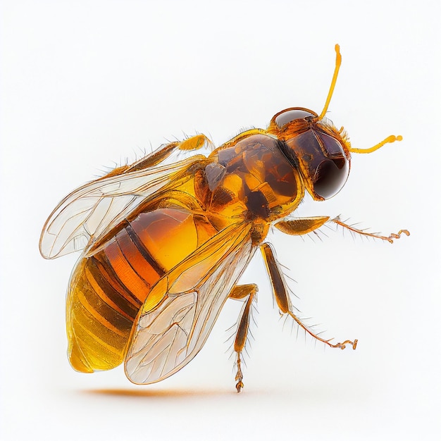 Bijoux en or isolés d'insectes d'ambre Fly Sun Stone Bee Insectes d'ambre scintillants sur fond blanc